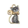 Encantadores y Lindos Pendientes de Gato con Diseño de Impresión de Aleación Esmaltada Accesorios DIY Colgante Llavero Cadena para Teléfono