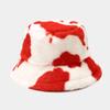 Sombrero de Pescador Vaca Lechera para Mujer Otoño e Invierno Nuevo Estampado Moda Coreana Felpa Grueso Cálido Sombrero Cubeta Sombrero Celebridad de Internet Trendy
