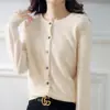 Nueva colección de principios de otoño: Cárdigan de punto con cuello redondo, mezcla de lana, corte holgado, talla grande, suéter fino, prenda exterior de color liso y capa base para mujer