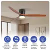 Luz de Ventilador de Teto com Luz de Ventilador para Quarto Sala de Jantar Estilo Vintage Cor de Madeira Luz de Ventilador para Estudo Ventilador de Teto Inteligente de Frequência Variável com Controle Remoto Inteligente