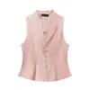 Conjunto de roupa feminina novo estilo europeu e americano primavera/verão, top colete de botões com design de decote V sem mangas e calça longa casual