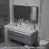 Gabinete de baño con lavabo integrado de piedra chapado en oro de lujo ligero estilo italiano, juego de tocador para baño