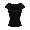 Camiseta versátil de manga corta de rayón europea y americana transfronteriza, adelgazante, corte ajustado, top bm, para chica popular, interior, cuello cuadrado para mujer, camiseta básica