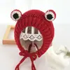 Gorro Infantil Otoño e Invierno Hecho a Mano Lindo Dibujo Animado Orejas de Rana Gorro de Lana Cálido Tejido