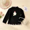 Camiseta de Lã Forrada com Bloqueio de Cores para Meninas na Primavera e Outono, Barra com Babados, Gola Meia-Alta, Manga Longa de Desenho Animado, Roupa Íntima Infantil para Atacado