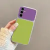 Funda bicolor morado-verde adecuada para Samsung S26, S24 Ultra con ventana de visualización grande, S25 Ultra en piel de cordero