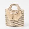Bolso de Mano con Borlas de Gran Capacidad, Bolso Tejido a Mano, Bolso de Perlas para Vacaciones en la Playa para Mujer, Bolso de Perlas de Madera Estilo Étnico