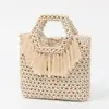 Bolso de Cuentas de Madera para Vacaciones en la Costa Enspt Estilo Étnico Bolso Tejido a Mano Bolso con Borlas Casual para Viaje de Mujer