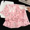 Pijama de Estilo Coreano para Niños Verano Manga Corta Algodón Nube Estilo Princesa Cuello Cuadrado Niñas 2026 Nuevo Lindo Ropa de Casa