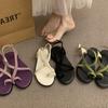 Sandalias Planas de Verano para Mujer con Punta Abierta y un Estilo Único Que No Cansarán Tus Pies en el Trabajo y Te Harán Ver Más Delgada, Sandalias Romanas Planas de Tira de Dedo Moradas