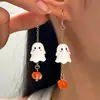 Brincos Longos de Fantasma Fofo e Abóbora para Halloween Femininos, Brincos Pingente de Goblin Cartoon Preto e Branco, Brincos Únicos de Feriado