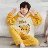 Ropa de Dormir de Invierno para Niños de Comercio Exterior, Acolchada con Forro Polar de Terciopelo Coral, Trajes de Dibujos Animados para Niños, Ropa para Casa Linda con Capucha para Niños