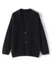 Nuevo Cárdigan de Cachemira al 5% con Cuello en V para Mujer, Chaqueta Superior Holgada Estilo Perezoso de Manga Larga, Cárdigan Grueso Cepillado de Siete Agujas