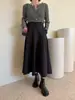 Talla Actualizada Chic Coreano Estilo Francés Cintura Alta Versátil Dobladillo Amplio Cintura Elástica Falda de Longitud Media para Mujer