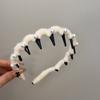 Faixa de cabeça de lã estilo coreano com ondas de pérolas, feminina, dentada, antiderrapante, alta, craniana, com textura fofa, grampo de cabelo sensível à pressão, acessórios para cabeça