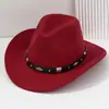 Sombrero de Vaquero Occidental Decorado con Banda Negra Transfronteriza Sombrero para Fiesta de Música al Aire Libre Sombrero de Lana Estilo Británico Otoño e Invierno