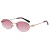 Gafas de Sol Retro Ovaladas Sin Marco Europeas y Americanas para Mujer Mostrando el Rostro, Chicas Retro Calientes de Tamaño Pequeño y Mediano, Gafas de Sol Marrones Personalizadas con Protección UV