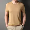 Camiseta de Manga Corta de Punto para Hombre Verano 2023 Cuello Redondo Estilo Coreano Ajustada Color Sólido Media Manga Moda Camiseta Básica Ajustada para Hombre