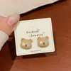 Pendientes de Cachorro Gato Marrón Lindos con Goteo de Aceite de Dibujos Animados para Mujer, Aguja de Plata, Dulces, Pequeños, Frescos, Versátiles para el Día a Día, Pendientes para Estudiantes