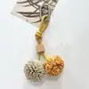 Miú-style Bolsa Simples de PU com Franja de Bolas, Pingente Chaveiro de Franja Tecida à Mão, Corda Trançada de Microfibra, Ornamento para Bolsa Feminina
