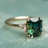 Anel Elegante Retrô Verde Zircônia Europeu e Americano Mais Vendido Transfronteiriço Anel de Casamento e Noivado Feminino Joias da Moda Atacado