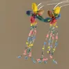 Pendientes de Flor Tejida de Rafia Aguja de Plata Pendientes Estilo Vacaciones en la Costa Pendientes Ligeros de Lujo de Gama Alta con un Diseño Único