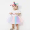 Nueva Falda de Unicornio para Niños Falda Arcoíris Europea y Americana Conjunto con Diadema de Malla de Cabeza de Unicornio
