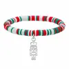Popular Serie Navideña de Arcilla Polimérica Europea y Americana Pulsera Colgante de Acero Inoxidable de Papá Noel Muñeco de Nieve Joyería de Comercio Exterior al por Mayor