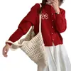Cardigan de Punto Estilo Coreano para Primavera y Otoño, Nuevo, Bordado, Puntada de Lazo, Oreja de Madera, Estilo Dulce, Reductor de Edad, Suéter Suave y Sedoso para Mujer