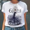Amazon Fashion Camiseta de Mujer con Patrón de Reina Distintiva de Manga Corta Estampada Europea y Americana Cuello Redondo Mujer