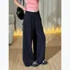 Calça casual de outono nova, relaxada, confortável, modeladora, de cintura alta, perna larga, com bolso drapeado e design de perna reta e fluida