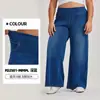 Calça Jeans Wide Leg Plus Size de Novo Estilo Europeu e Americano para Mulheres, Calça Casual de Cintura Alta Emagrecedora com Bolsos e Detalhes Desgastados