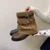 Botas empilhadas únicas estilo retrô com fivela cravejada para mulheres, novas botas de tornozelo com salto grosso para outono e inverno, botas de motociclista, botas de cowboy western