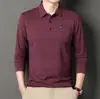 Camiseta de manga larga para hombre de mediana edad, primavera y otoño, con cuello camisero, polo a rayas casual, estilo papá con bolsillos reales