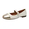 Zapatos de Exterior para Mujer 2025 Otoño Nuevo Estilo Coreano Correa con Hebilla de Una Línea Combinación de Colores Boca Poco Profunda Superficie Suave Planos Zapatos Pequeños de Cuero Venta al por Mayor