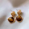 Pendientes Cuadrados Geométricos Dorados Pendientes de Piedra Ojo de Tigre Pendientes Cuadriláteros de Piedra Ojo de Tigre Marrón Maillard para Mujer Otoño e Invierno