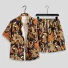 Traje de seda helada para hombre, camisa de manga corta de verano de secado rápido, corte holgado, talla grande, shorts de playa estampados, conjunto de dos piezas para pareja