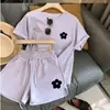 Conjunto Esportivo Casual de Shorts de Manga Curta com Estampa de Rosto Sorridente Transfronteiriço Feminino Emagrecedor Solto Estilo Coreano Conjunto de Duas Peças Estudante Tendência