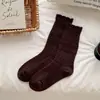 Calcetines de encaje de lana para otoño e invierno, hasta la pantorrilla, para mujer, color liso, Maillard, cálidos, suaves, dulces, estilo universitario, largos, holgados