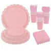Platos de papel, vasos de papel, servilletas de papel de color liso con encaje, estilo minimalista transfronterizo, vajilla para fiestas, suministros para fiestas de cumpleaños en stock