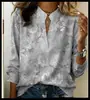 2026 Amazon transfronterizo europeo y americano para mujer otoño casual manga larga estampado cuello en V holgado top camisa
