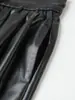 Pantalones de Piel para Mujer, Pantalones de Piel de Oveja, Cintura Elástica, Cintura Alta, Adelgazantes, Pierna Recta, Pantalones Anchos Holgados, Pantalones Largos, Tallas Grandes