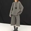 En Stock Venta al por mayor Directo de Fábrica Nuevo Conjunto de Suéter de Lana de Color Sólido con Mangas Raglán Estilo Holgado Perezoso y Pantalones Cortos de Punto para Mujer
