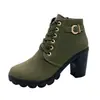 Otoño 2025 Nuevas Botas Cortas de Tacón Grueso de Gran Tamaño de Comercio Exterior con Cordones Tacón Alto Botas Martin Botas de Mujer de Gamuza con Cremallera Lateral Venta al por Mayor