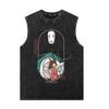 Animación Colaboración Anime Japonés Casual Holgado Lavado Vintage Desgastado Sin Mangas Chaleco Camiseta sin Mangas