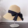 Sombrero de Paja Tejida Elegante Estilo Francés con Lazo Plegado para Salidas, Protección Solar, Sombrero Tipo Cubo con Estilo, Sombrero de Pescador Versátil