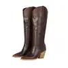 Botas de mujer de tacón grueso con punta, estilo exportación de eBay, para Otoño/Invierno 2026, tallas 40-43, botas vaqueras de caña alta con estampado de serpiente para mujer
