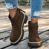 Botas de Cano Curto Color Block de Tamanho Grande para Mulheres Exportação Europeia e Americana Botas de Cavaleiro com Cadarço de Camurça Salto Grosso Sola Grossa Atravessando Fronteiras Desejo