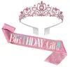Nuevo Set de Corona de Fiesta de Cumpleaños, Banda para el Hombro de Reina, Cinta, Niña Reina, Accesorios para el Cabello de Fiesta, Tocado, Punto