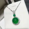 Colgante de lujo de calcedonia verde con incrustaciones de oro rosa de hielo alto, venta al por mayor de fábrica, colgante de jade redondo de ágata blanca, joyería